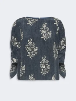 Printed silk crepe de chine blouse - NAVY