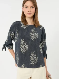 Printed silk crepe de chine blouse - NAVY