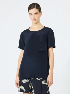 Printed silk crepe de chine blouse - ULTRAMARINE