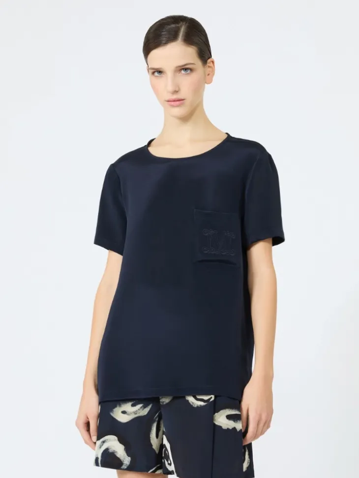 Printed silk crepe de chine blouse - ULTRAMARINE