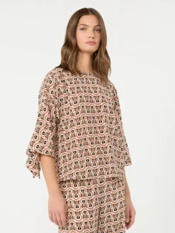 Printed silk crepe de chine blouse - ANTIQUE ROSE