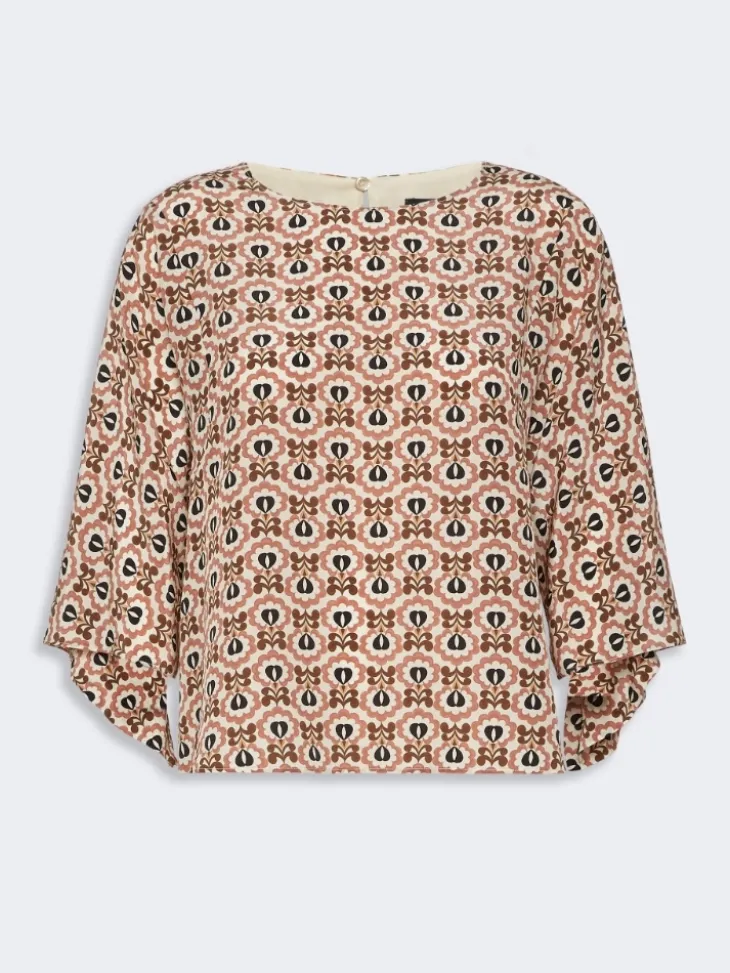 Printed silk crepe de chine blouse - ANTIQUE ROSE