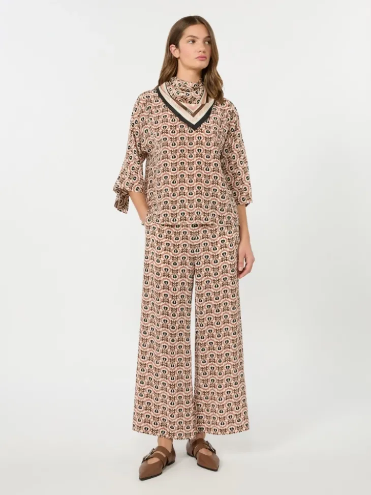 Printed silk crepe de chine blouse - ANTIQUE ROSE