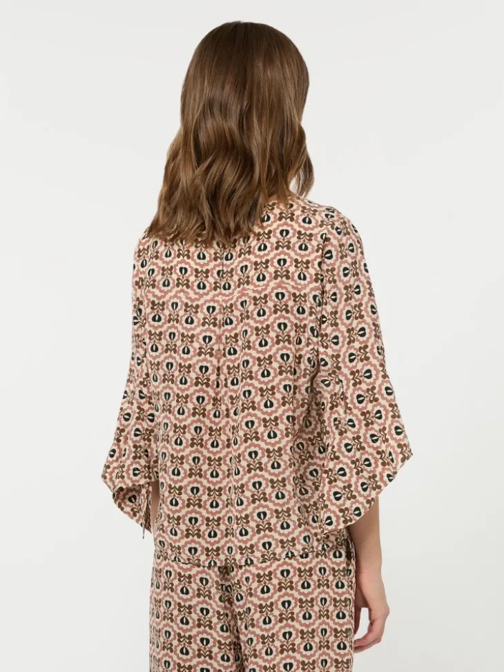 Printed silk crepe de chine blouse - ANTIQUE ROSE
