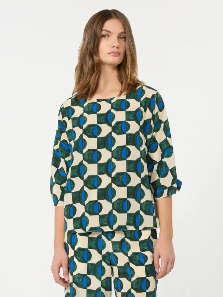 Printed silk crepe de chine blouse - DARK GREEN