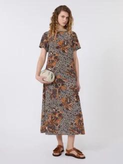 Printed silk crêpe de Chine dress - NAVY