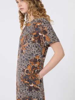 Printed silk crêpe de Chine dress - NAVY