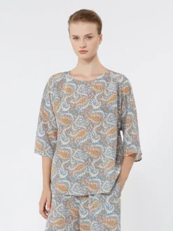 Printed silk crêpe de Chine blouse - LIGHT BLUE