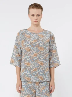 Printed silk crêpe de Chine blouse - LIGHT BLUE