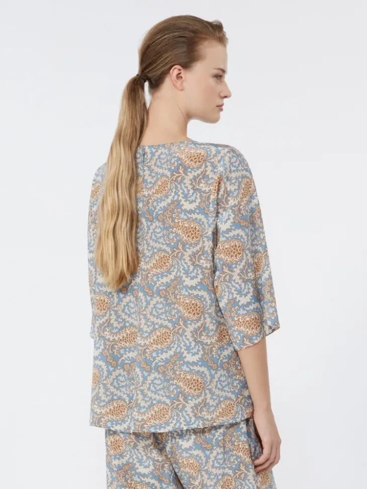 Printed silk crêpe de Chine blouse - LIGHT BLUE