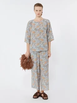 Printed silk crêpe de Chine blouse - LIGHT BLUE