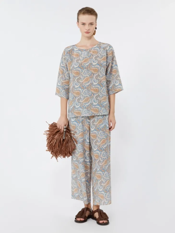 Printed silk crêpe de Chine blouse - LIGHT BLUE