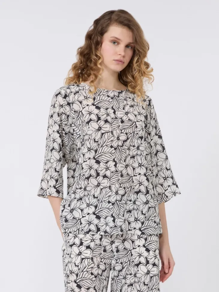 Printed silk crêpe de Chine blouse - BLACK