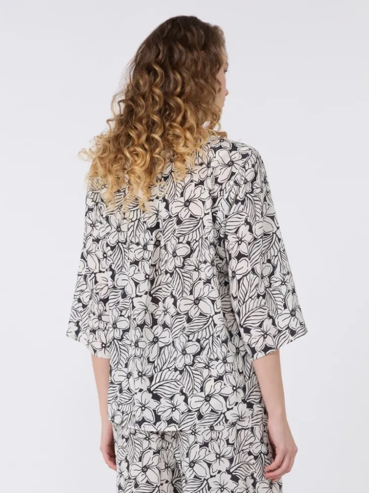 Printed silk crêpe de Chine blouse - BLACK
