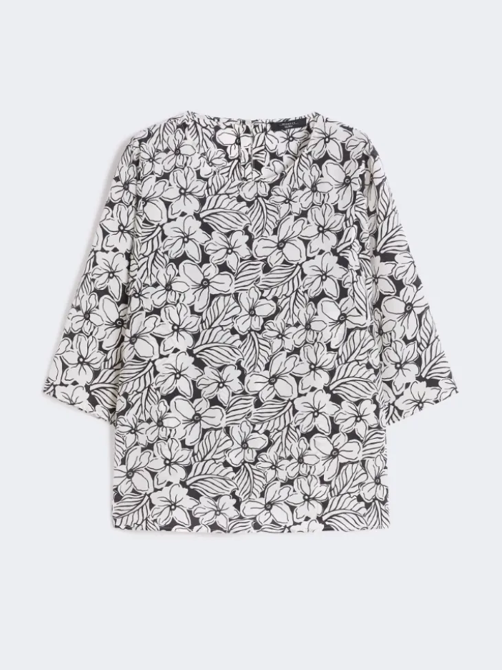 Printed silk crêpe de Chine blouse - BLACK