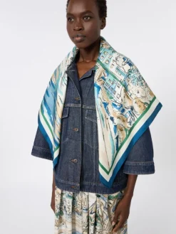 Printed silk foulard - CHINA BLUE