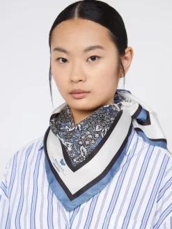 Printed silk foulard - CHINA BLUE