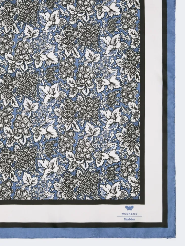 Printed silk foulard - CHINA BLUE