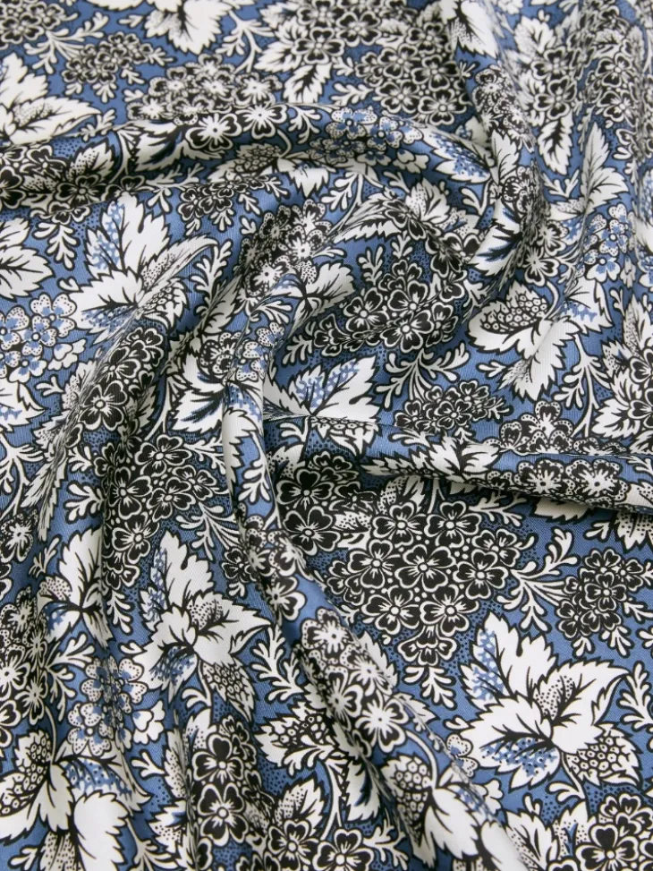 Printed silk foulard - CHINA BLUE