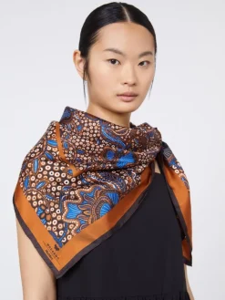 Printed silk foulard - HAZELNUT BROWN