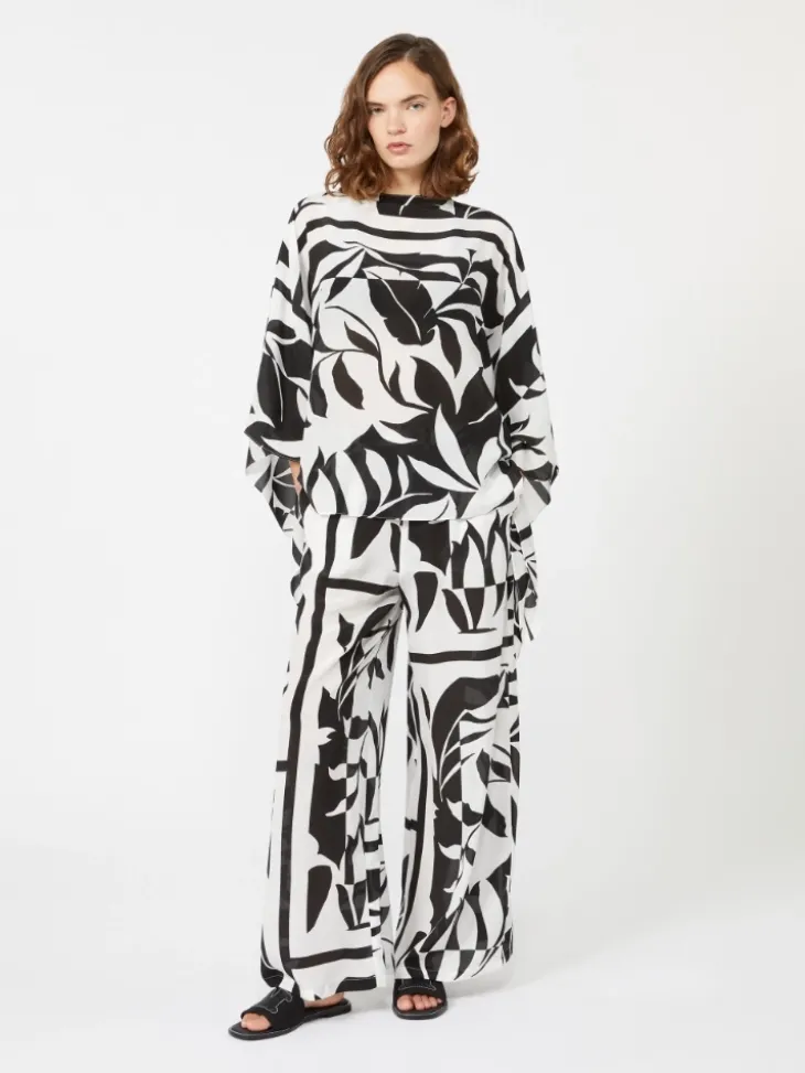 Printed silk palazzo trousers - BLACK
