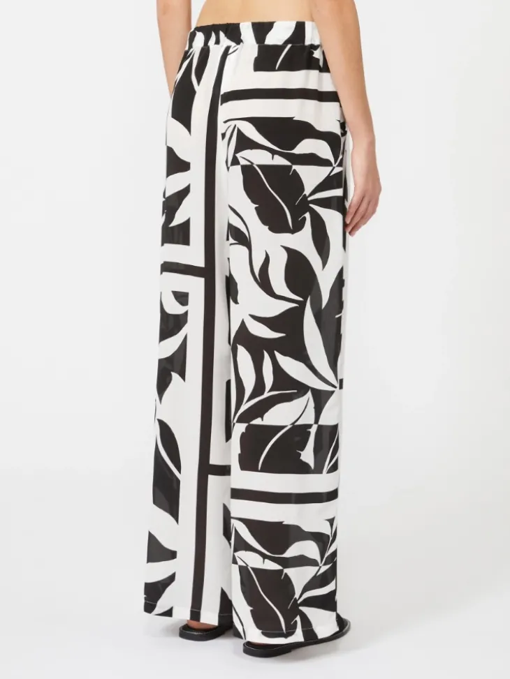 Printed silk palazzo trousers - BLACK