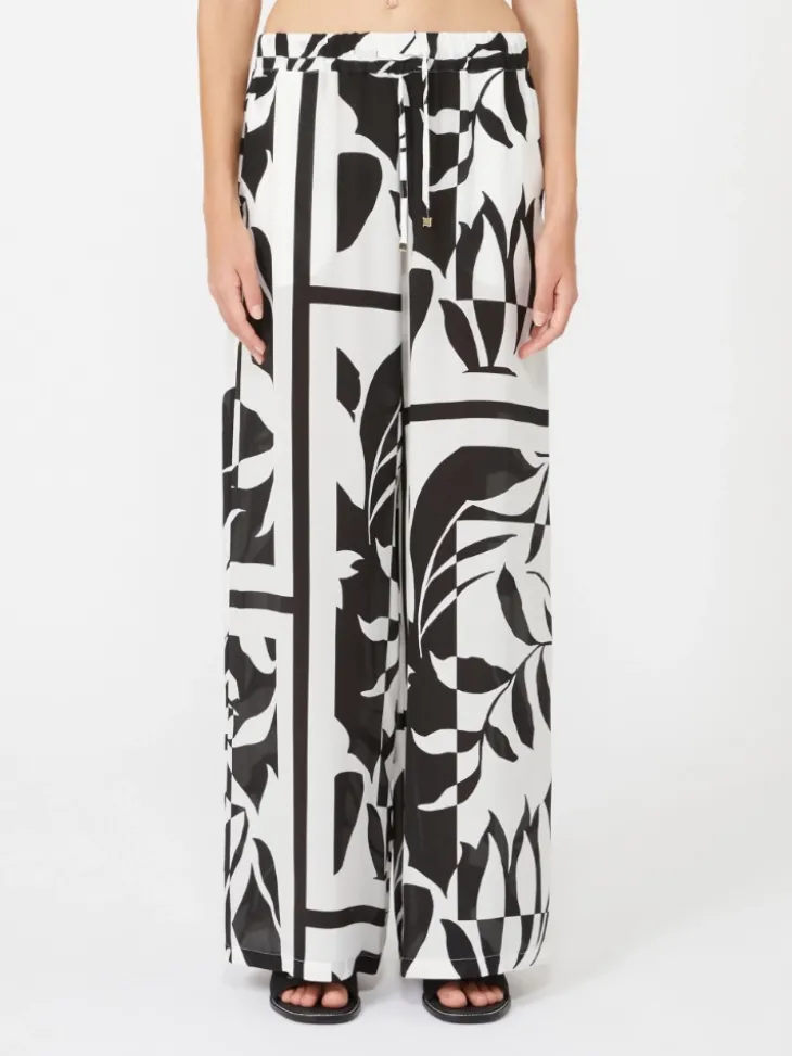 Printed silk palazzo trousers - BLACK
