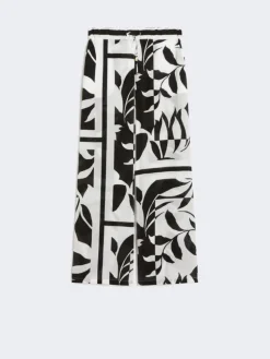 Printed silk palazzo trousers - BLACK