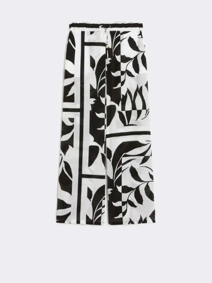 Printed silk palazzo trousers - BLACK
