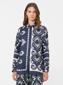 Printed silk patchwork shirt - NAVY
