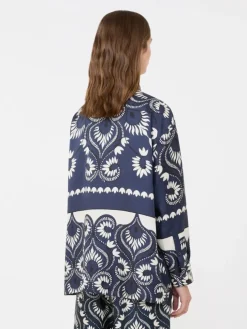 Printed silk patchwork shirt - NAVY