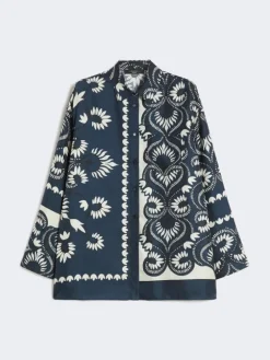 Printed silk patchwork shirt - NAVY