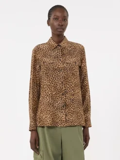 Printed silk pocket shirt - CAMEL