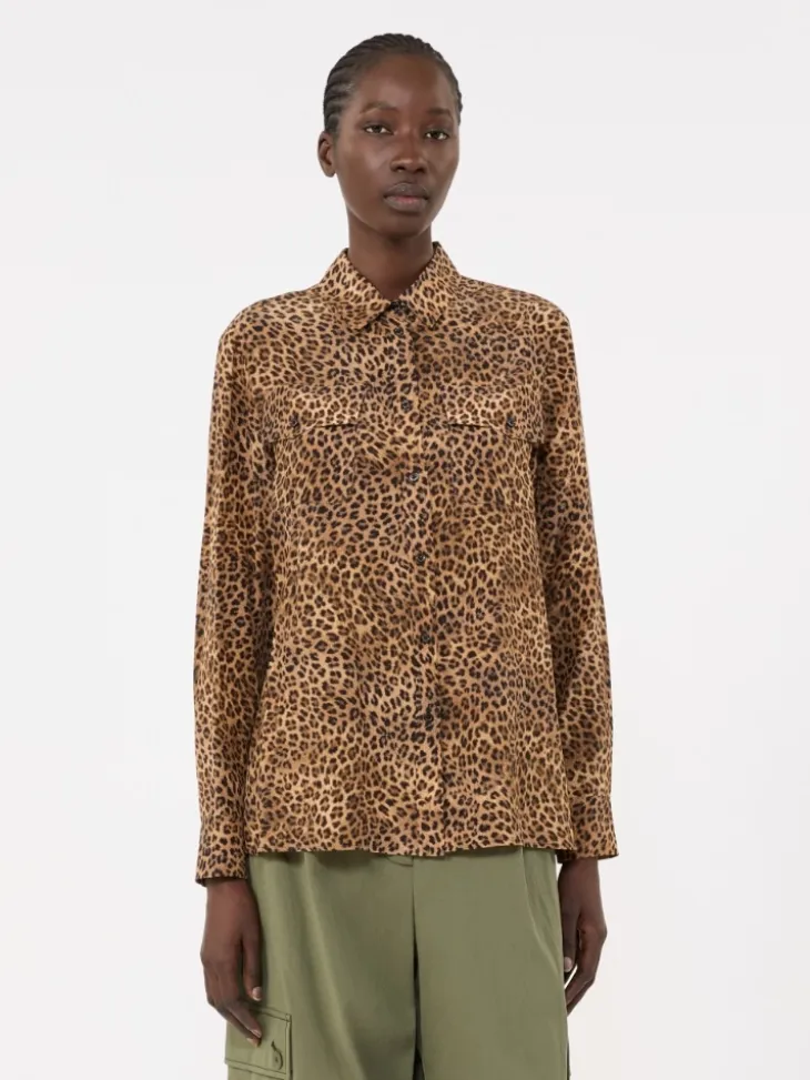 Printed silk pocket shirt - CAMEL