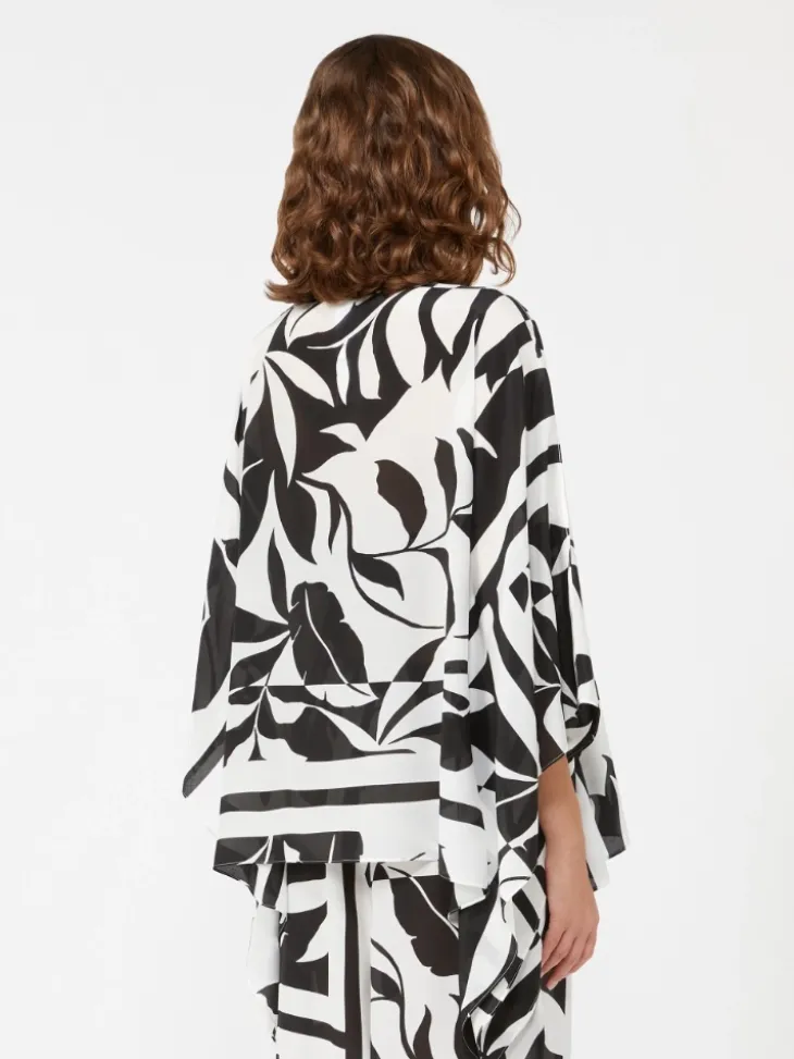 Printed silk poncho - BLACK