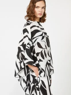 Printed silk poncho - BLACK