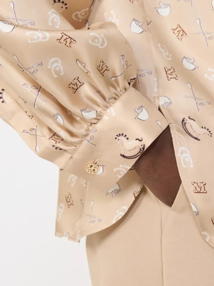 Printed silk pussy-bow shirt - ALBINO