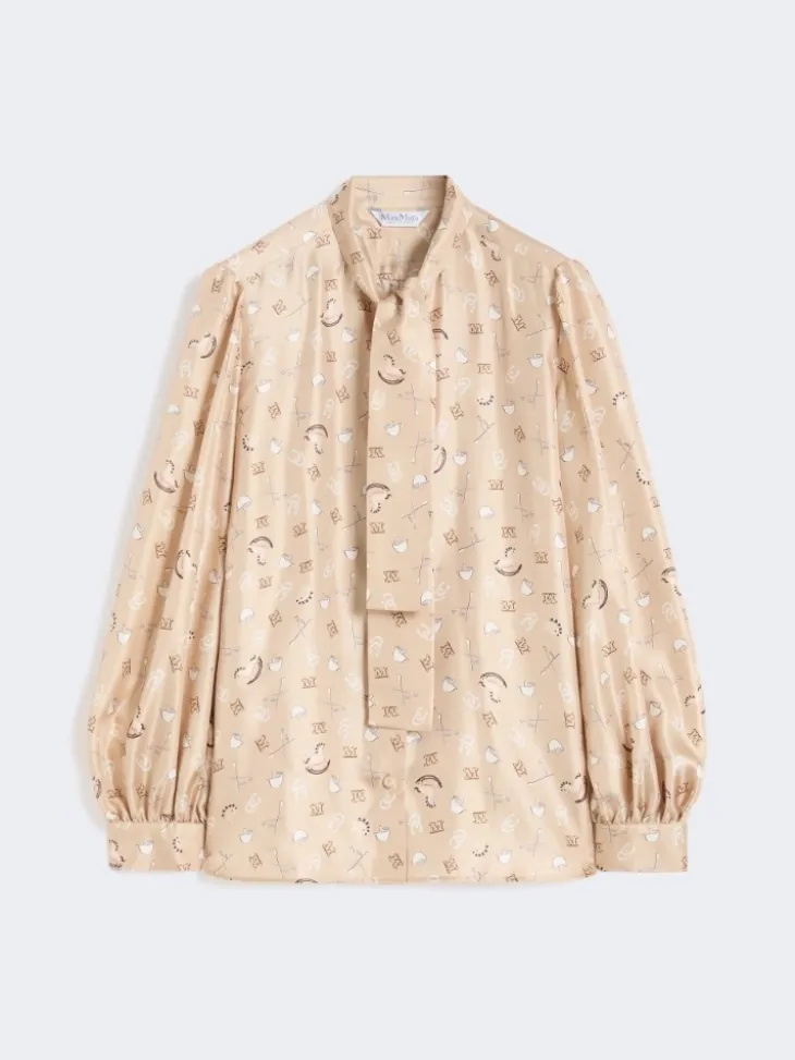 Printed silk pussy-bow shirt - ALBINO