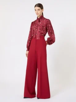 Printed silk pussy-bow shirt - RED