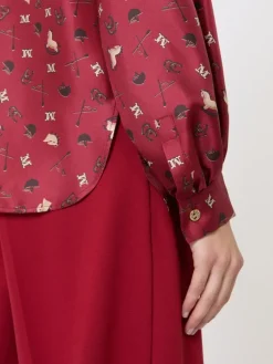 Printed silk pussy-bow shirt - RED