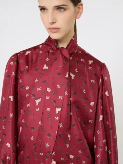 Printed silk pussy-bow shirt - RED
