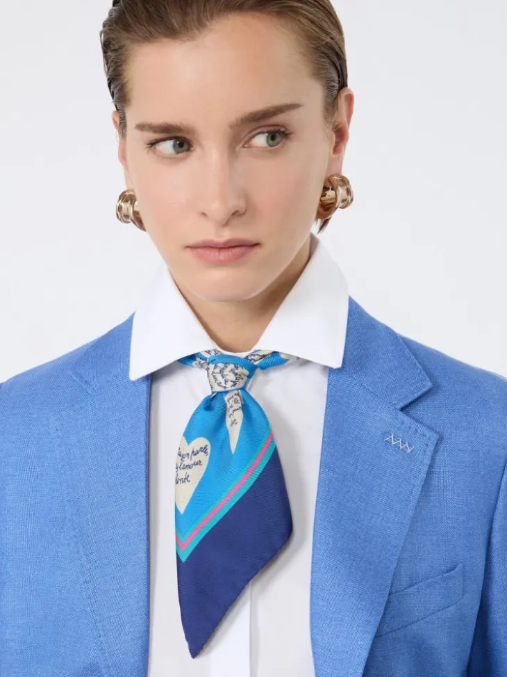 Printed silk scarf - NAVY