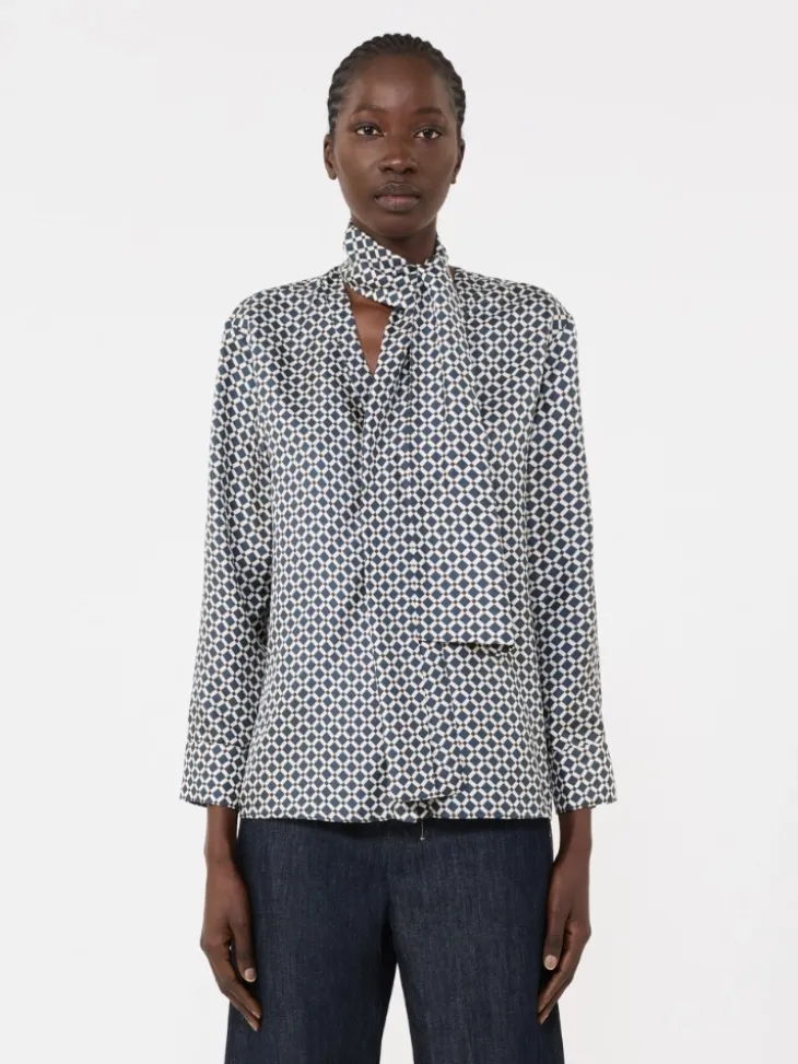 Printed silk shirt - MIDNIGHTBLUE