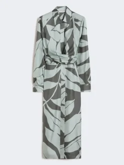 Printed silk shirt dress - GREEN