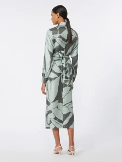 Printed silk shirt dress - GREEN