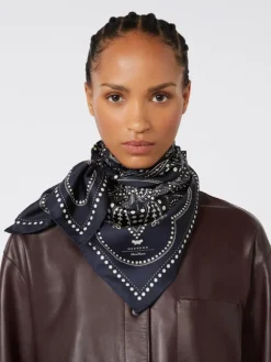 Printed silk square foulard - MIDNIGHTBLUE