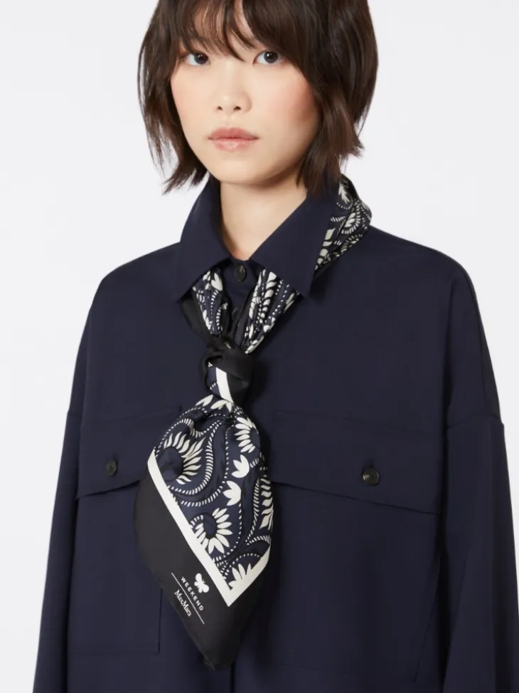 Printed silk square foulard - NAVY