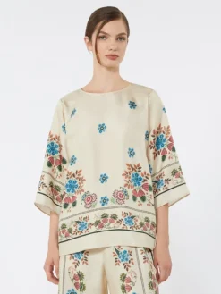 Printed silk twill blouse - IVORY