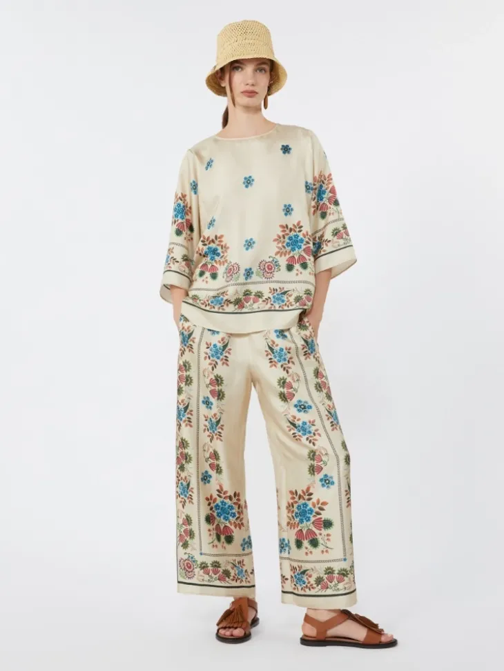 Printed silk twill blouse - IVORY