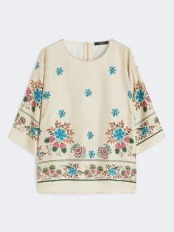 Printed silk twill blouse - IVORY